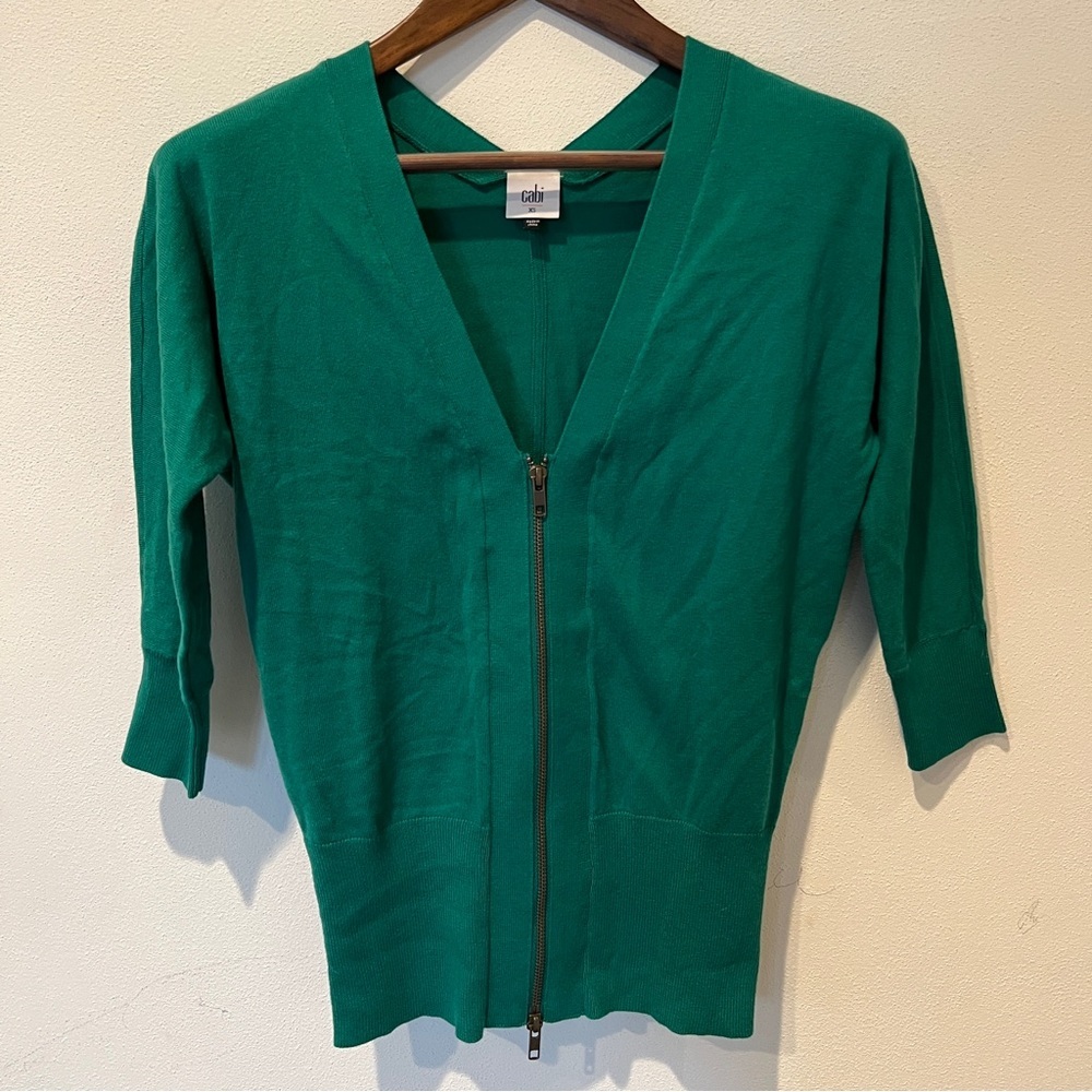Cabi Banner Sweater Half Sleeve Double Zipper VNeck Knit Cardigan - Picture 2 of 13